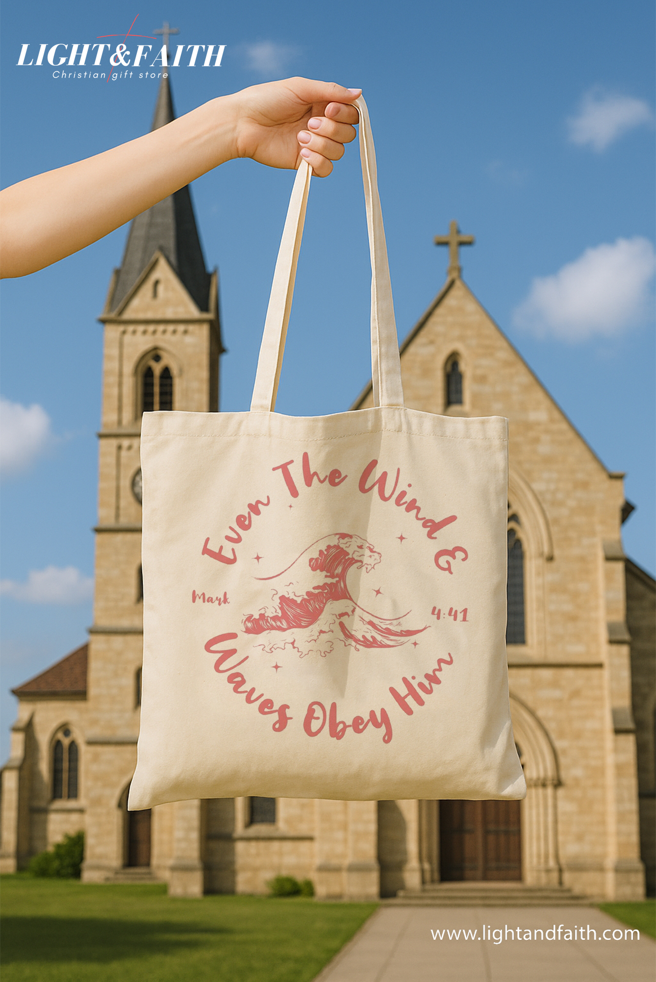 Even the Wind and Waves Obey Him Tote Bag, Mark 4:41 Bible Verse Bag, Christian Scripture Tote, Faith Canvas Bag, Be Still Gift Idea TBLAF35